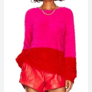 Vibrant Pink and Red Women's Fuzzy Sweater